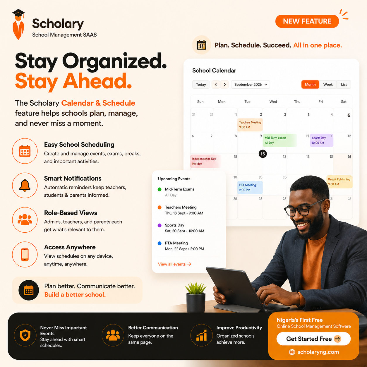 Scholary organised school calendar and upcoming events